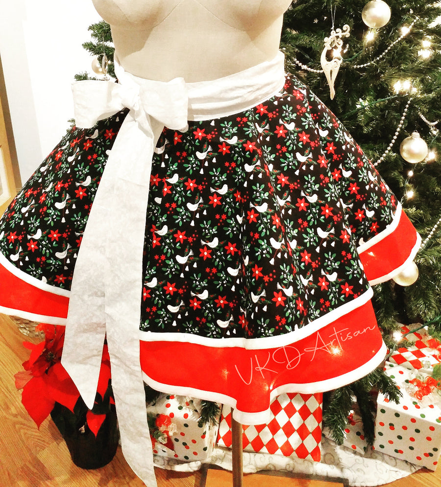 Black & Red Turtledove Hostess Apron - Half Apron - Hostess Apron - Christmas Apron