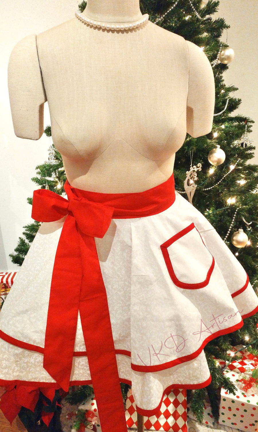 Red & White Snowflake Hostess Apron - Half Apron - Hostess Apron - Christmas Apron