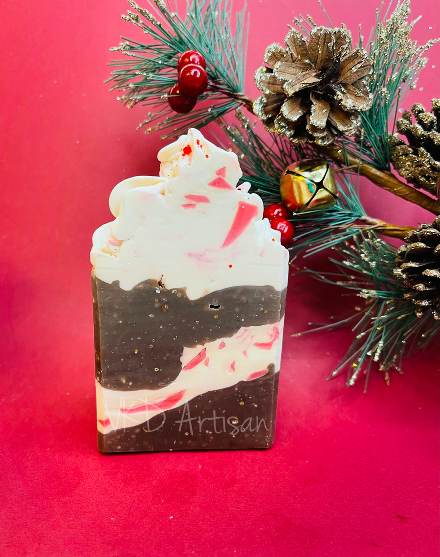 Peppermint Bark Chocolate & Peppermint Handmade Artisan Soap - Christmas Soap - Holiday Soap - Cold Process Soap