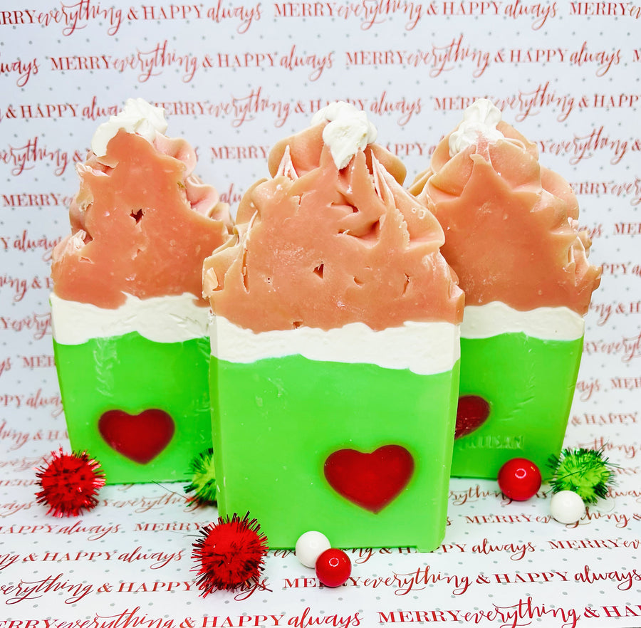 Grinch Inspired Handmade Artisan Soap - Christmas Soap - Holiday Soap - Cold Process Soap