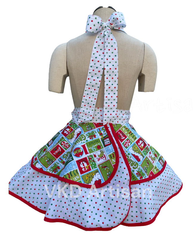 Grinch Inspired Pinup Apron - Christmas Cooking Apron - Grinch Apron - Vintage Apron Style - Whoville