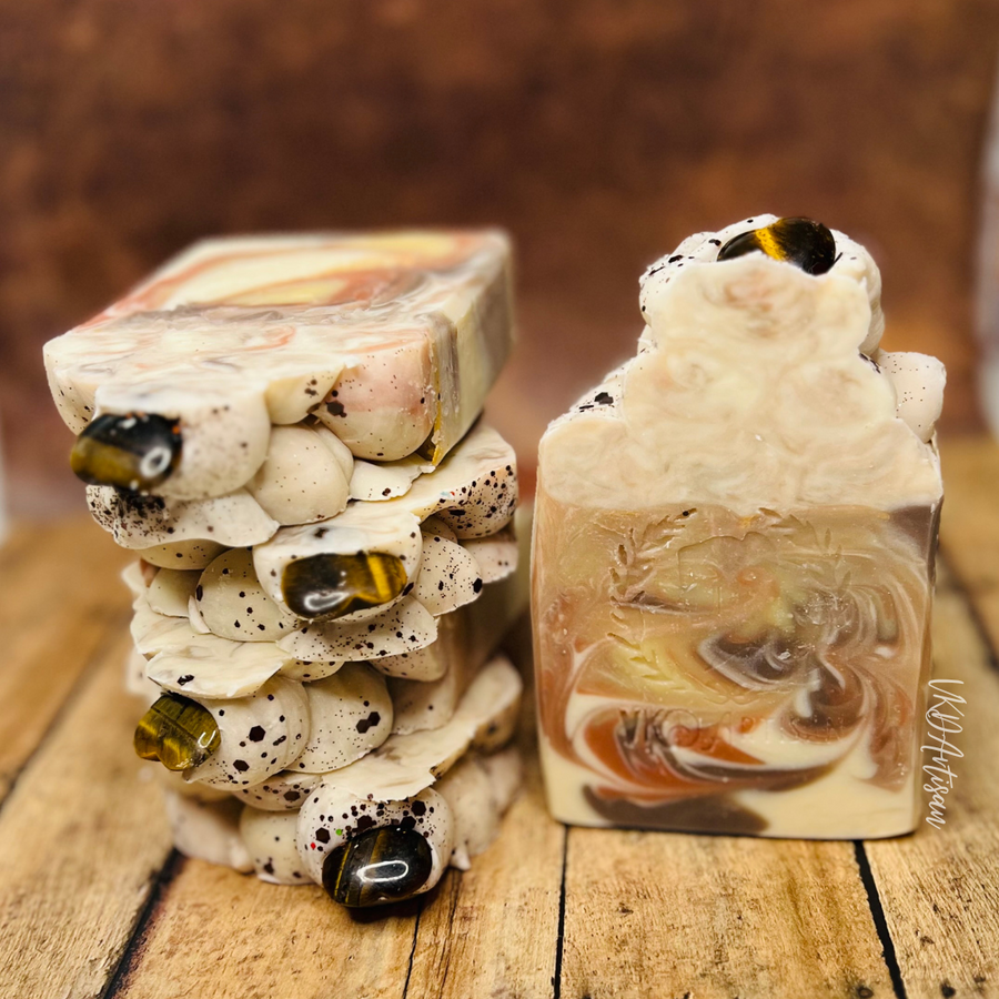 Tigers Eye Crystal Soap - Taurus Collection - Artisan Soap - British Burberry Soap - Cold Process Soap - Zodiac Crystal Soap
