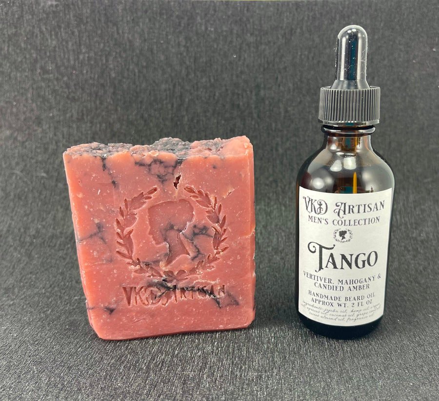 Tango Gift Set for Men - Handmade Soap & Beard Oil -  Candied Amber & Vetiver Beard Oil - Gifts for Him - Self Care for Men