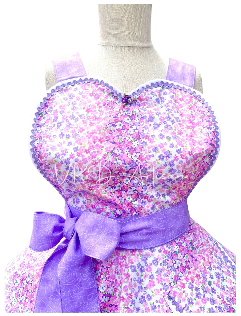 Pink & Purple Floral Pinup Apron - Floral Pinup Apron - Pink Purple & White Apron - Vintage Apron