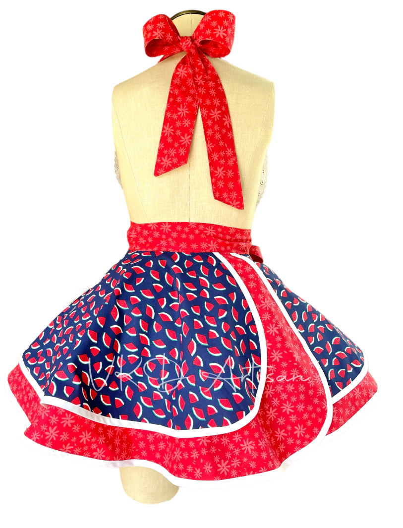 Summer Watermelons Pinup Apron - Watermelons Pinup Apron - Red White & Blue Summer Apron - Vintage Apron