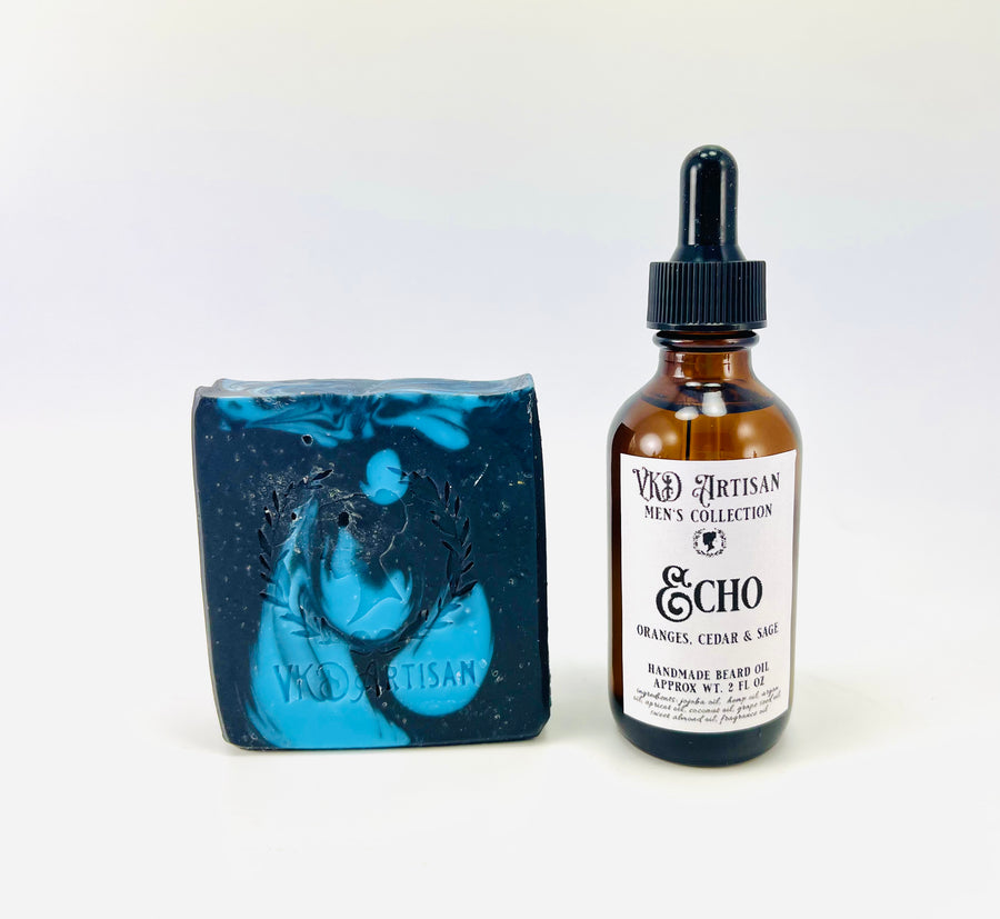 Echo Gift Set for Men - Handmade Soap & Beard Oil -  Chanel Cologne Inspired Beard Oil & Soap - Gifts for Him - Self Care for Men