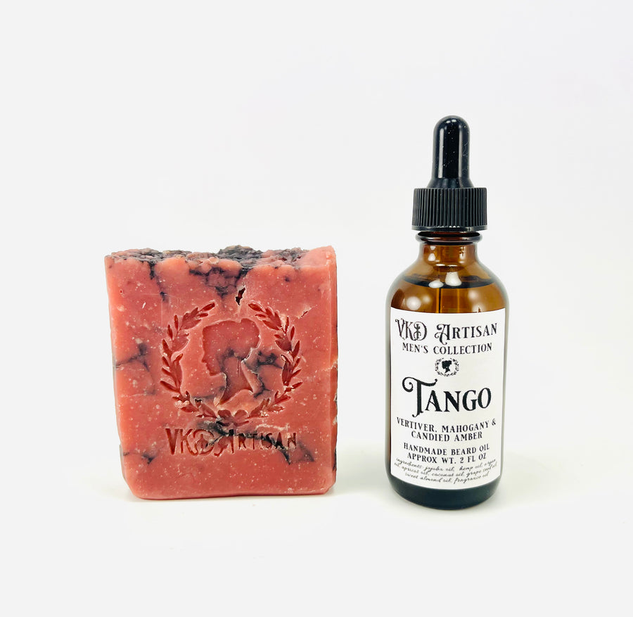 Tango Gift Set for Men - Handmade Soap & Beard Oil -  Candied Amber & Vetiver Beard Oil - Gifts for Him - Self Care for Men