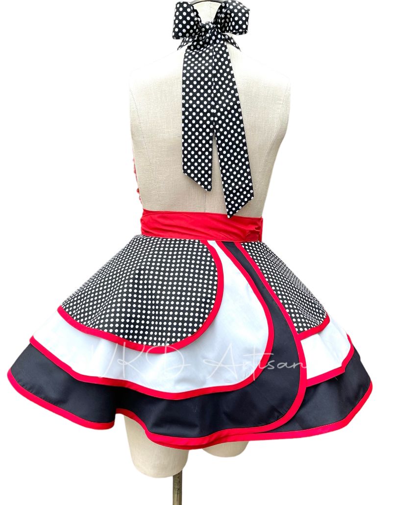 50s Black Red & White Pinup Apron - Polka Dot Pinup Apron - 50s Rockabilly Apron - Vintage Apron