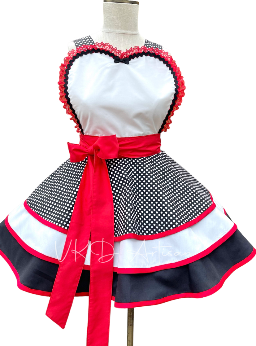 50s Black Red & White Pinup Apron - Polka Dot Pinup Apron - 50s Rockabilly Apron - Vintage Apron