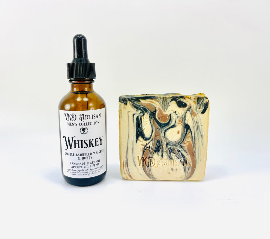 Whiskey & Honey Gift Set for Men - Handmade Soap & Beard Oil -  Whiskey & Honey Beard Oil - Gifts for Him - Self Care for Men