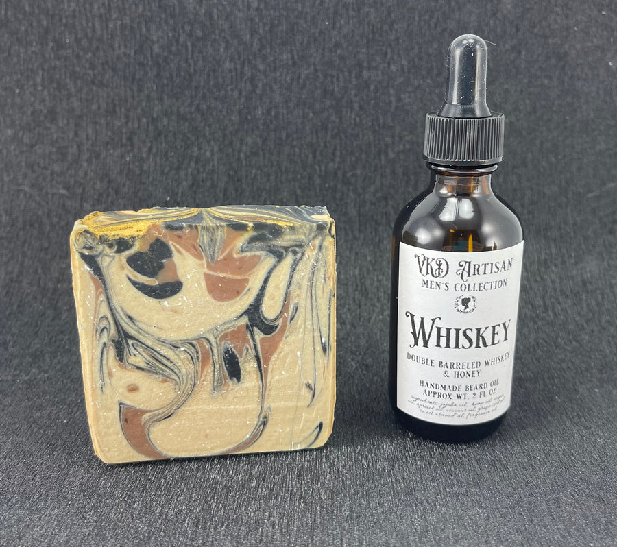 Whiskey & Honey Gift Set for Men - Handmade Soap & Beard Oil -  Whiskey & Honey Beard Oil - Gifts for Him - Self Care for Men