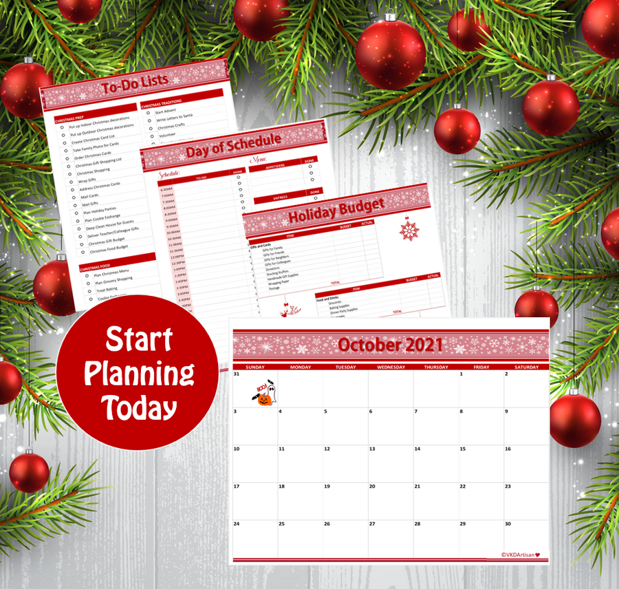 Red Snowflake Christmas Holiday Planner - Printable Planner