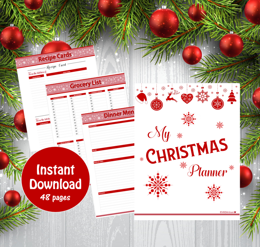 Red Snowflake Christmas Holiday Planner - Printable Planner